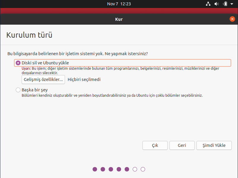  Ubuntu Kurulum Ekranı